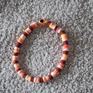 Handmade, Orange, Brown, & Pink Evil Eye Clay Bead Bracelet